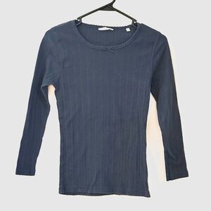Dôen Midnight Blue 3/4 Sleeve Pointelle Top